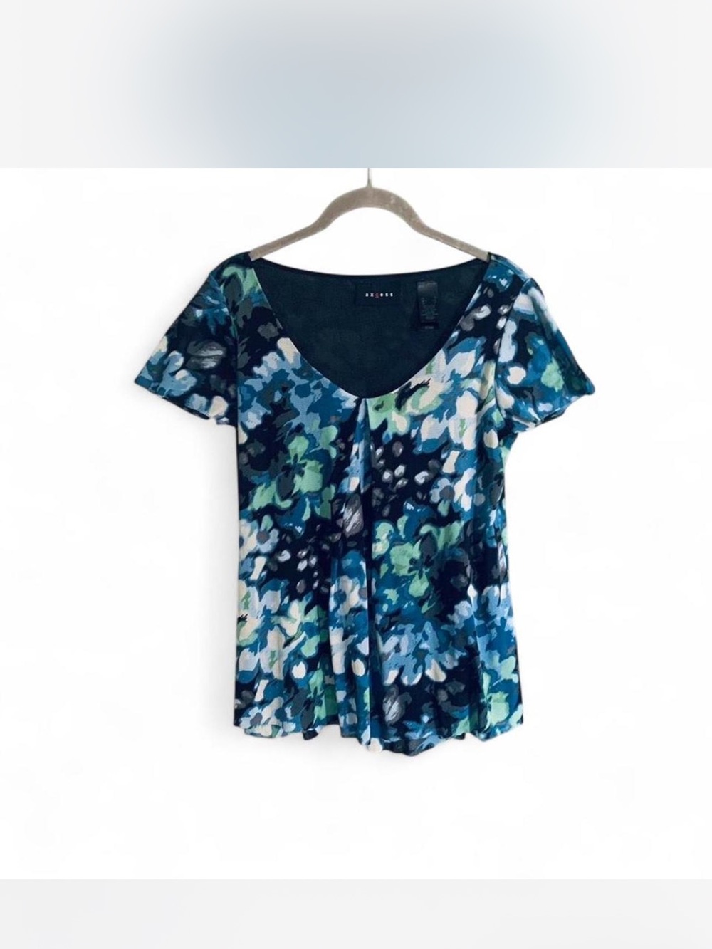 Fairy Cottagecore Access Blue Floral Scoop Neck Short Sleeve Top size S